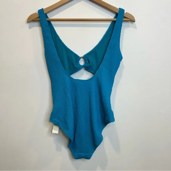 Aerie Crinkle Ring Full Coverage One Piece Swimsuit Coquillo Bright Blue - Picture 10 of 10